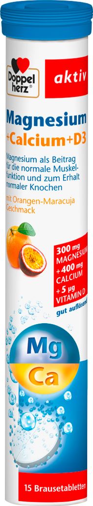 Doppelherz | Magnesium+Calcium+D3 | 15 Brausetabletten