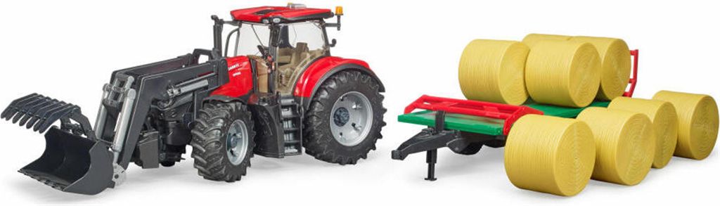 Bruder Case IH Optum 300CVX mit Frontlader und Ballentransportanhänger