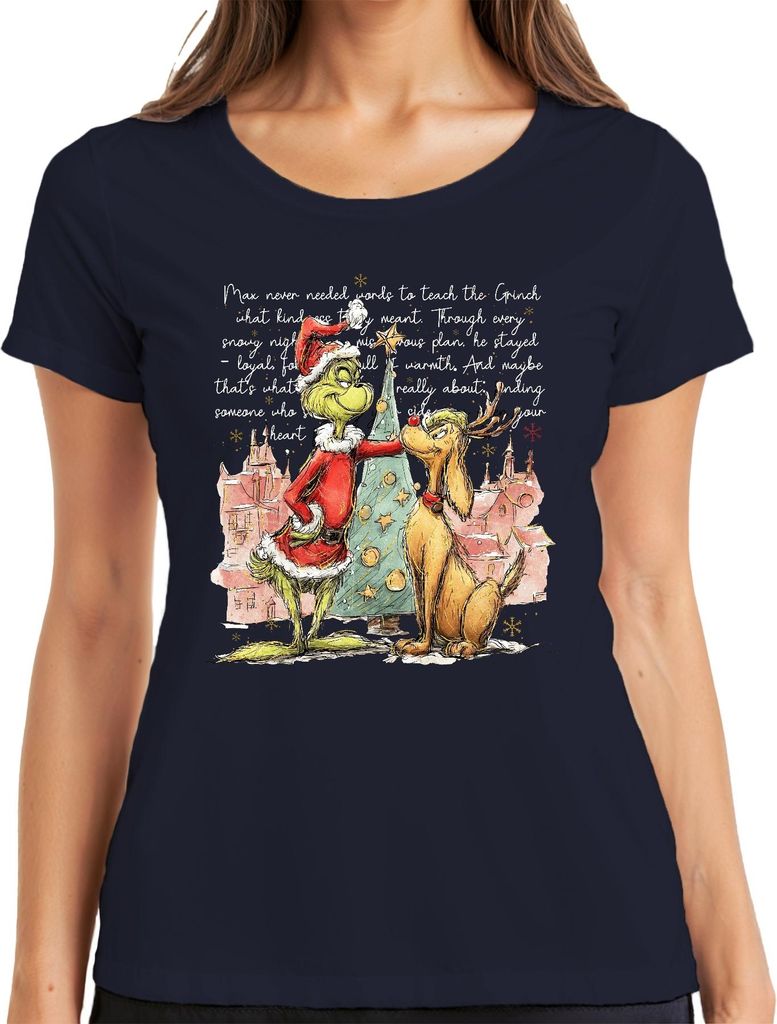 Grinch Max Christmas Santa Rudolph Hund Weihnachten Geschenk Damen T-Shirt, Navy, XXL