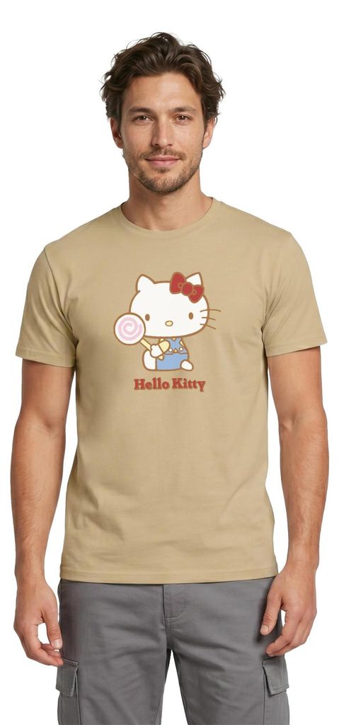 Spreadshirt Hello Kitty Mit Lollipop Männer T-Shirt, S, Sandbeige
