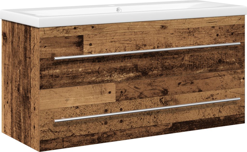 Möbel Badezimmer Waschbecken Schrank mit eingebautem Waschbecken aus Altholz Ingenieurholz - Spiegelschränke Neu69268