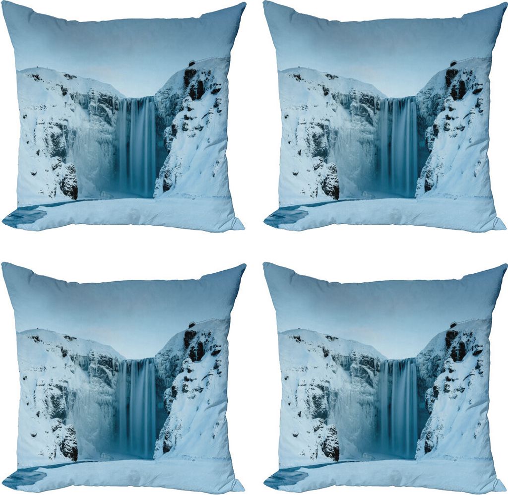 ABAKUHAUS Wasserfall Kissenbezug Set (4 Stück), Berge mit Schnee, Moderner Doppelseitiger Digitaldruck, 40 cm x 40 cm, Petrol Blau