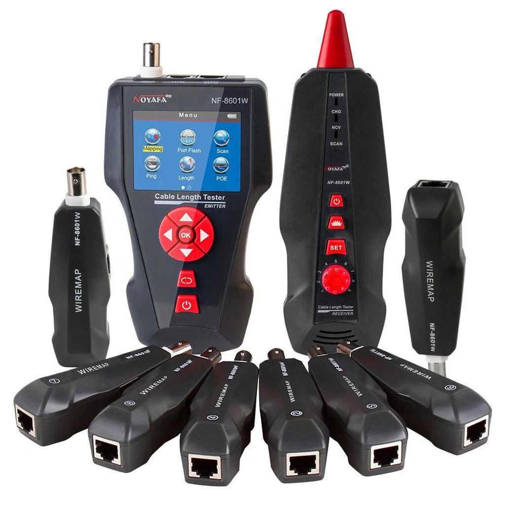 Netzwerkkabeltester - NF-8601W - Kabellängenmessung - PoE- und Ping-Test - Leitungssucher - 8 Remote-Module - Batterie Enthalten