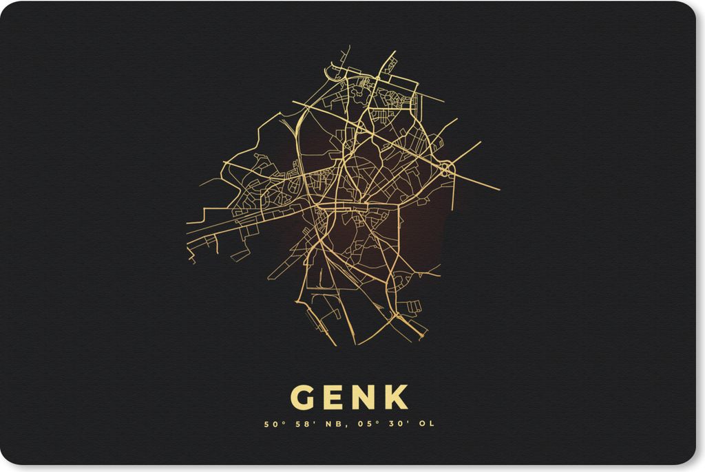 MuchoWow Schreibtischunterlage Karte - Karte von Belgien - Gold - Genk - Stadtplan 60x40 cm - XXL Mauspad - Großes Mauspad