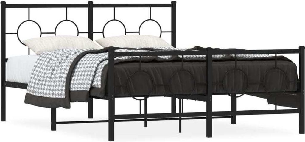 Design Bettgestell mit Kopf- und Fußteil Metall Schwarz 140x190 cm, Klassische Betten 2024 Neu