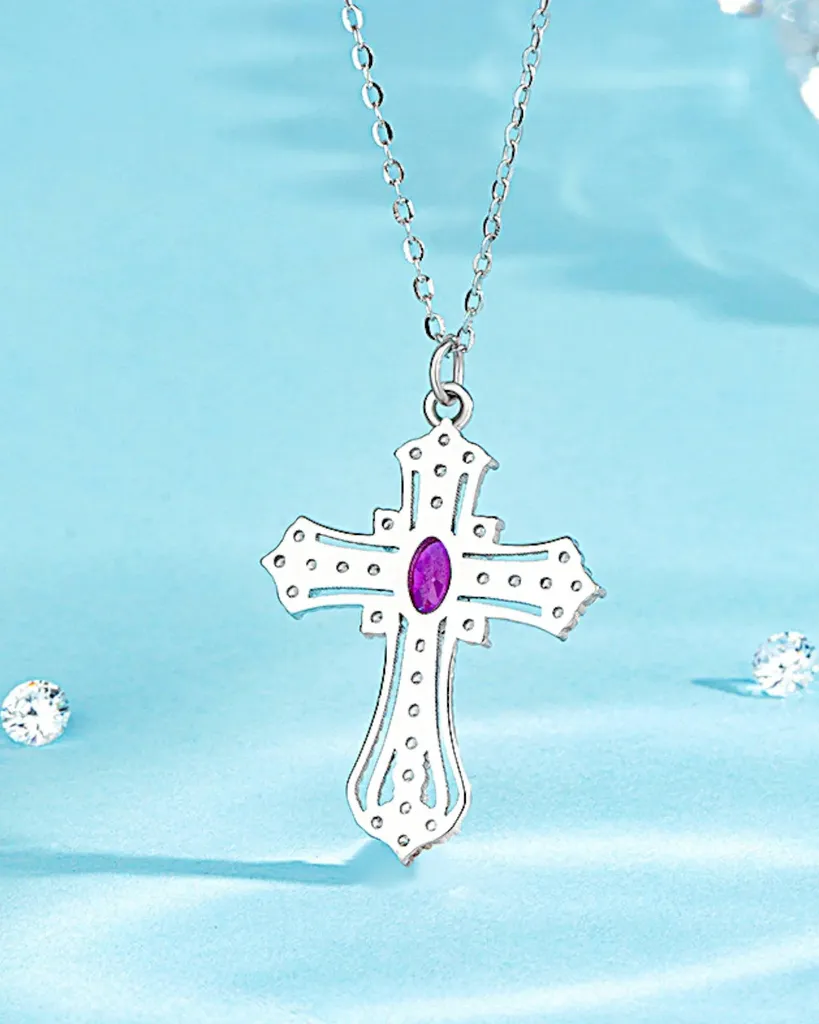 Collier argent 925 anti-allergie avec zircone violette durable