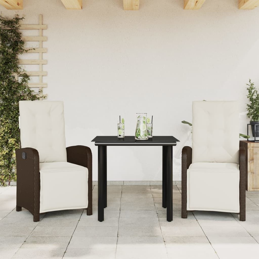 Möbel 3-tlg. Bistro-Set mit Kissen Braun Poly Rattan - Balkonmöbel 3212549