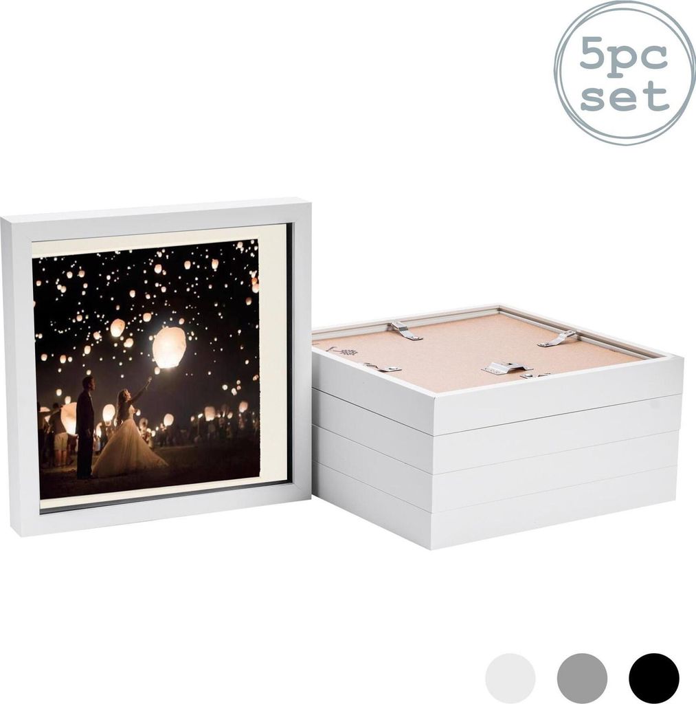 Nicola Spring 5 Stück 10 x 10 3D-Schatten-Kasten-Foto-Rahmen-Set - Craft Anzeigen Bilderrahmen mit 8 x 8 Mount - Glas Aperture - Weiß / Elfenbein