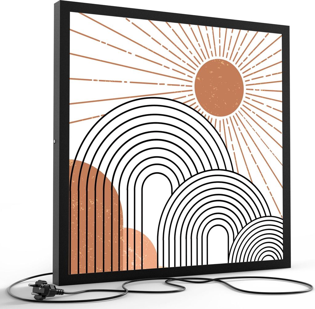 DEQORI LED-Bild & Lampe 60x60 cm Schwarz 'Sonnenlinien' Leuchtbild LED Wandbild Leuchte