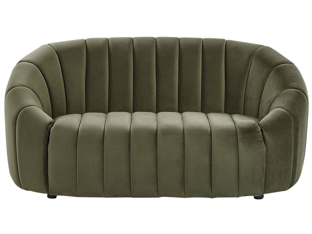 BELIANI 2-Sitzer Sofa Dunkelgrün Samt mit Niedriger Rückenlehne Gesteppt Oval Muschel Form Retro Wohnzimmer Schlafzimmer Ausstattung Couch Polste...