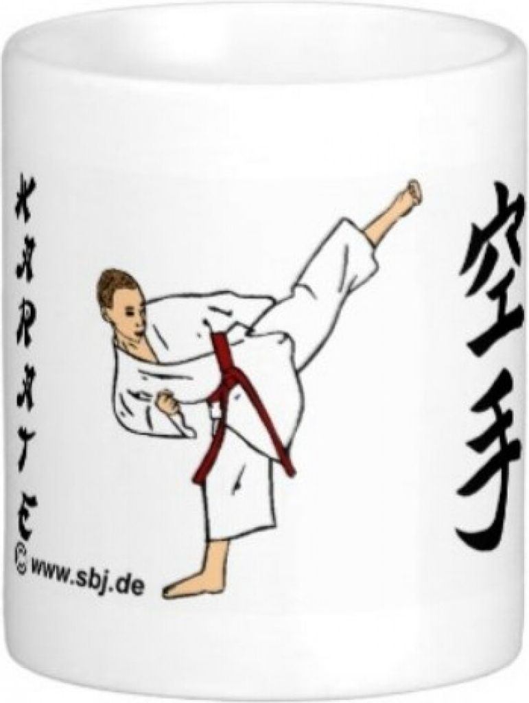 Tasse weiß bedruckt mit Karate Figur