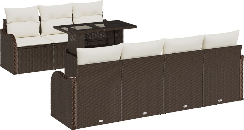 Best Möbel 8-teiliges Garten Sofa Set mit Kissen Braun Poly Rattan, 2-Sitzer Garten Sofa mit Kissen Braun Poly Rattan - Gartensofas CHY676239