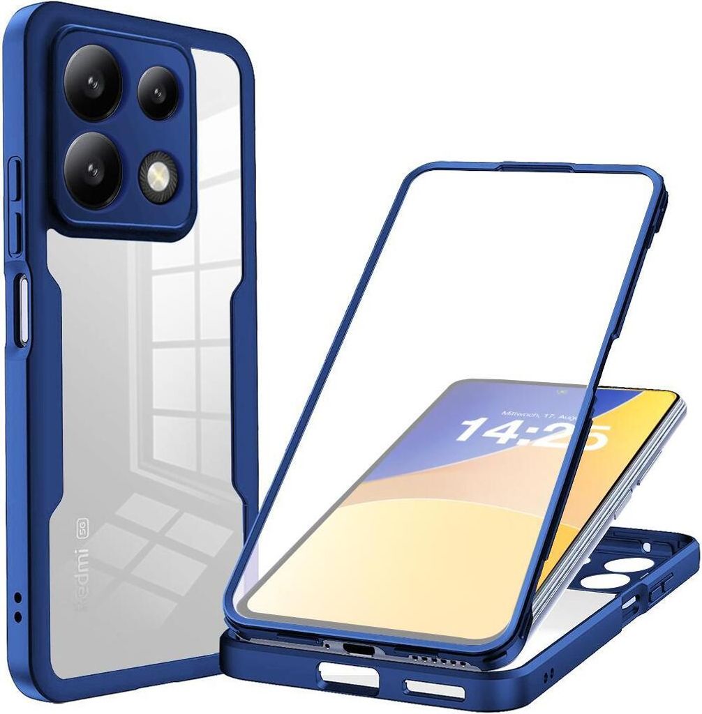 360 Grad Handyhülle für Xiaomi Redmi Note 13 5G Full Cover Rundum Schutz Farbe: Blau
