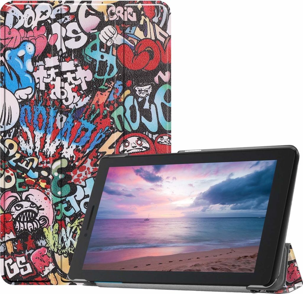 Case2go - Hülle kompatibel mit Lenovo Tab E8 8 inch (2018) - Mit Standfunktion - Kunstleder Tablet Case Schutzhülle - Graffiti