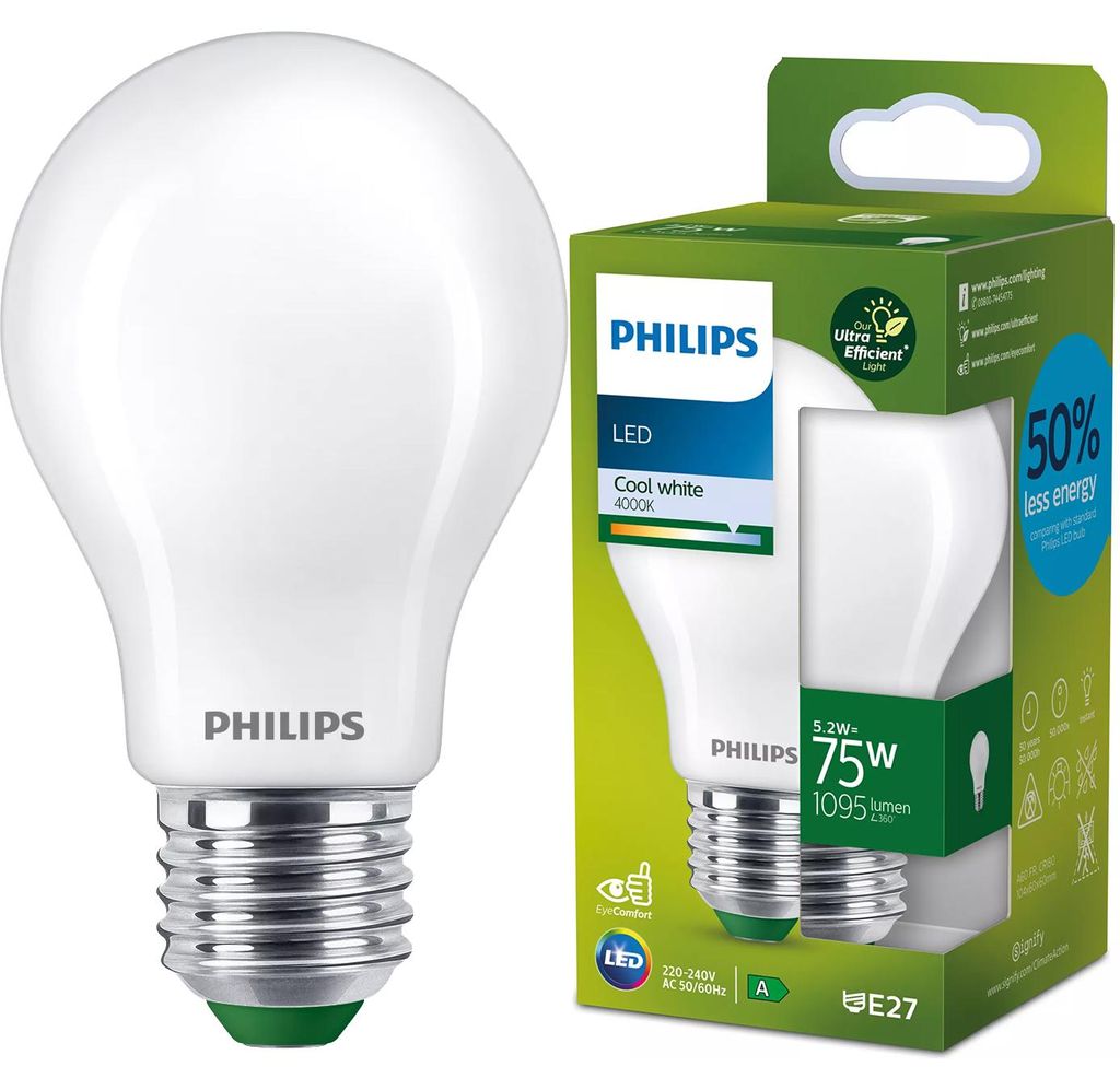 Philips Żarówka żarnikowa matowa 75 W A60 E27, 5,2 W, 75 W, Zdjęcie produktu 