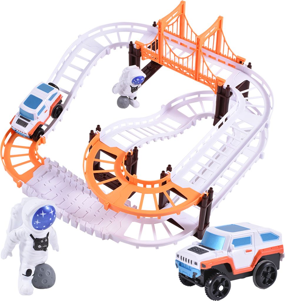 Ogi Mogi Toys Weltraumbahn- und Fahrzeug-Set, Innovatives Weltraumthema mit 3 Astronauten-Puppen für Vorschulkinder ab 2 Jahren