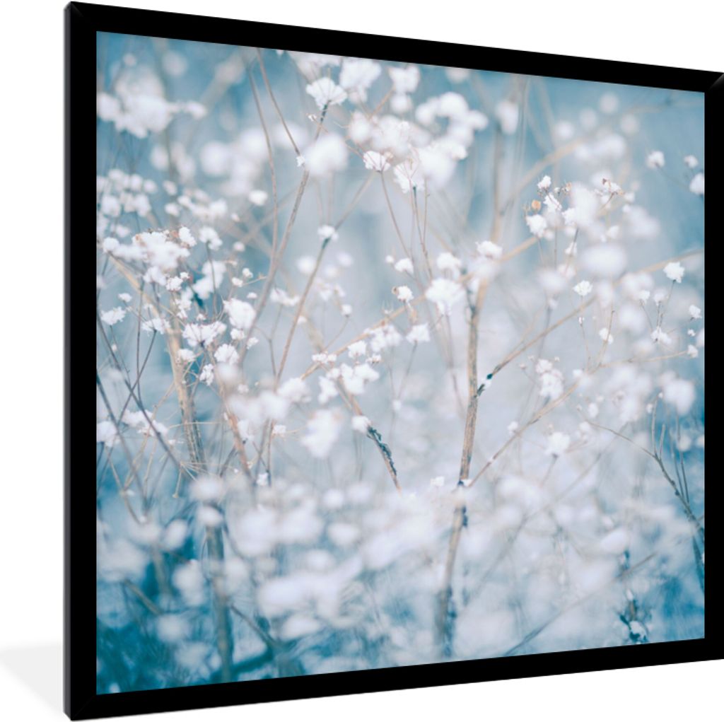 MuchoWow Gerahmtes Poster Äste - Schnee - Winter - Natur - Botanisch 40x40 cm - Poster mit Schwarzem Bilderrahmen Wandposter Rahmen Foto Bilder ...