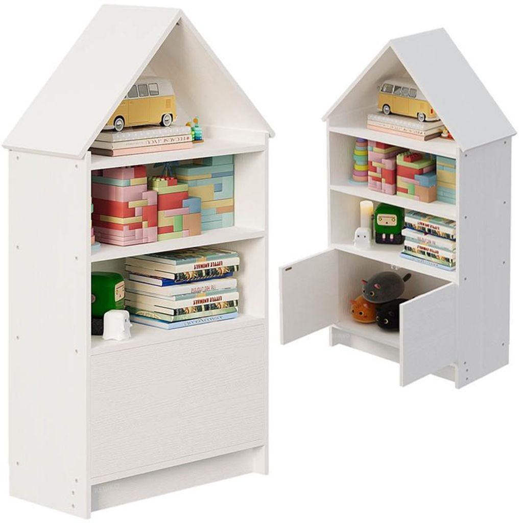 Kinderregal In Hausform – Für Spielzeug, Puppen Und Bücher, Gross, Weiss, 63 Cm