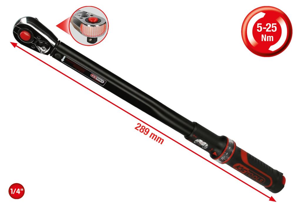 KS Tools 1/4 ERGOTORQUEprecision Ratschen-Drehmomentschlüssel, 5-25 Nm