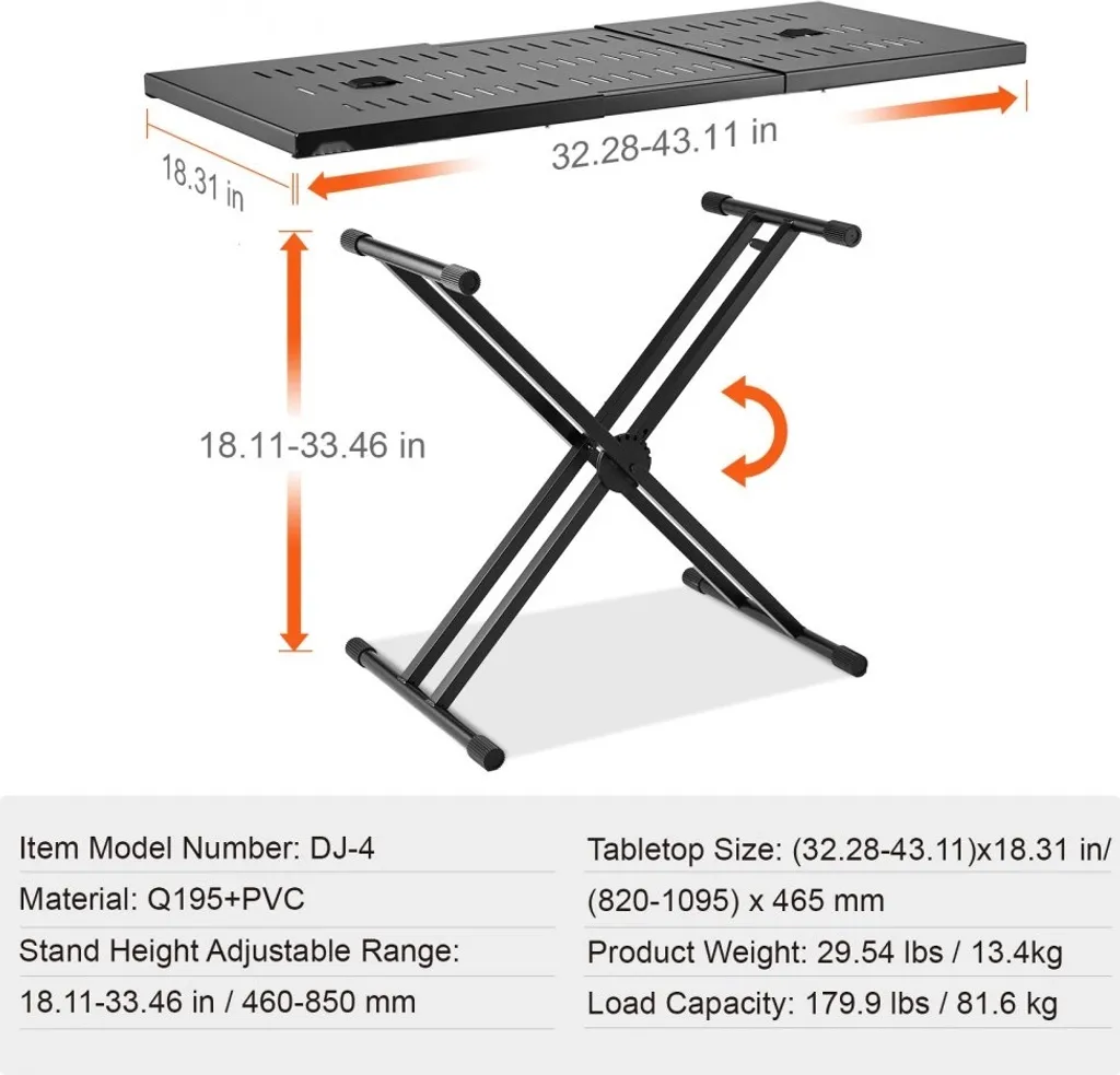 Pied de pupitre DJ réglable 820-1095mm - Support clavier table robuste