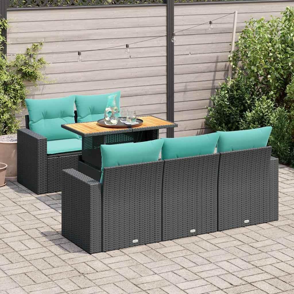 Maison Exclusive - 6-tlg. Garten-Sofagarnitur mit Kissen Schwarz Poly Rattan