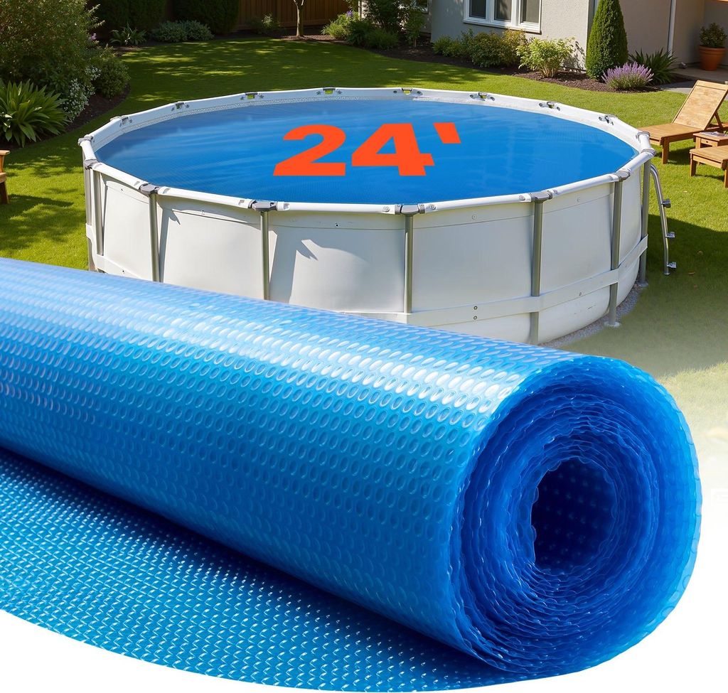 Pool Solarabdeckplane rund - Solarfolie/Pool-Solardecke - Ø 7,32 m (731,5 cm) - 0,2 mm Stärke - PE mit Luftpolstern - Wärmeabsorption & Wärmesp...
