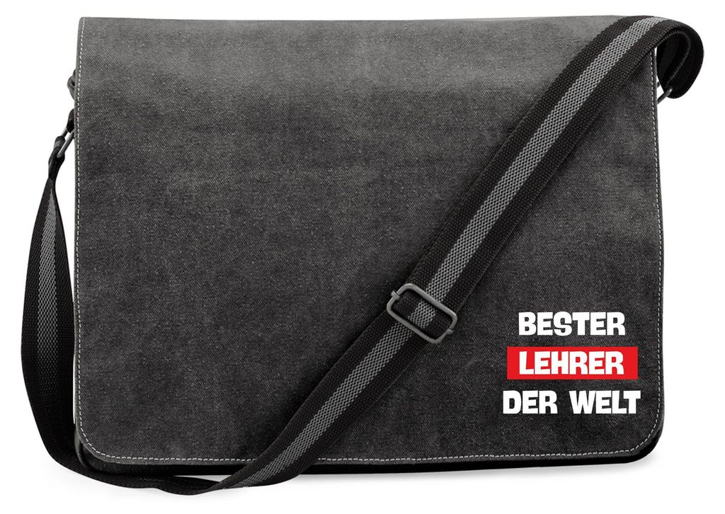 Huuraa Umhängetasche Bester Lehrer der Welt 14 Liter Black Canvas Laptoptasche Geschenkidee