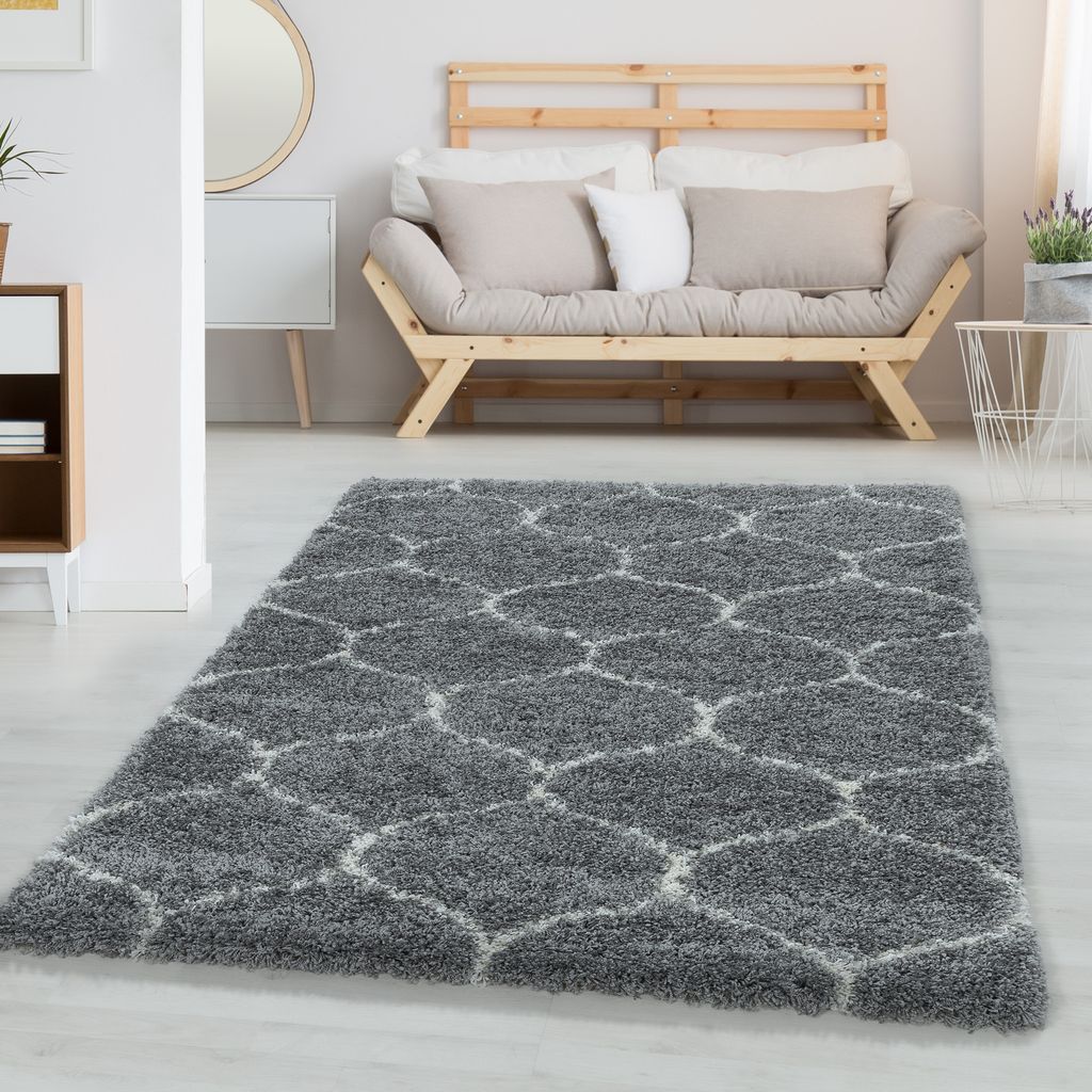 Designteppich im trendigen Rautenmuster - ideal für Wohnzimmer und Schlafzimmer, Größe: 280 x 370 cm, Farbe: Grau