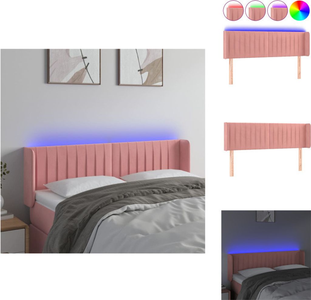 vidaXL LED Kopfteil Rosa 147x16x78/88 cm Samt - Kopf- & Fußenden