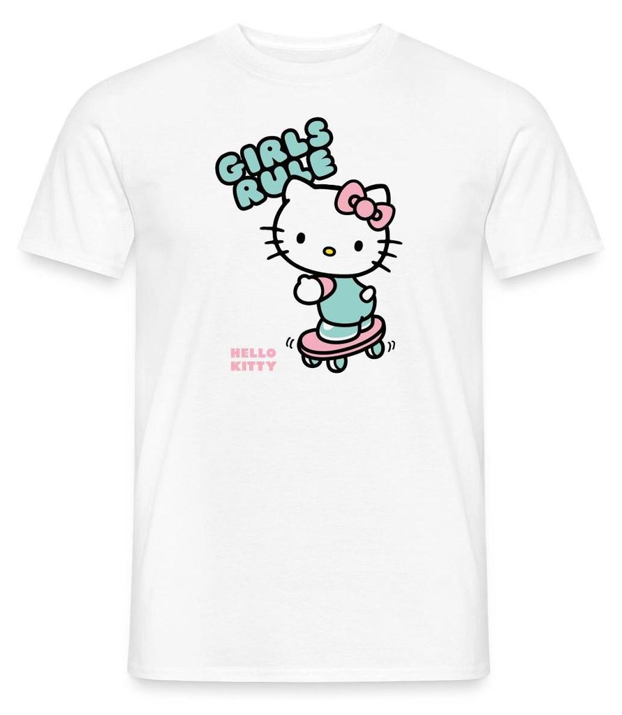 Spreadshirt Hello Kitty Auf Skateboard Girls Rule Männer T-Shirt, XXL, Weiß