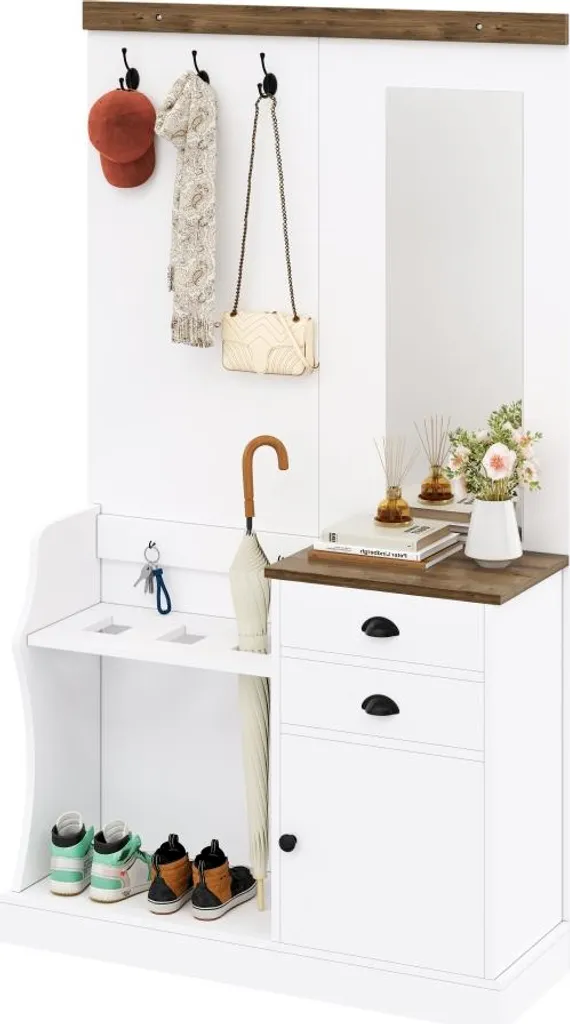 Meuble d'entrée avec miroir et porte-parapluies pour couloir étroit