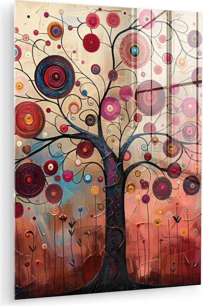 MuchoWow Glasbilder - Bilder auf Wandbild - Foto auf Glas Baum - Lila - Abstrakt - Kunst 60x80 cm Wanddekoration aus Glas - Acrylglasbild - Acrylbi...