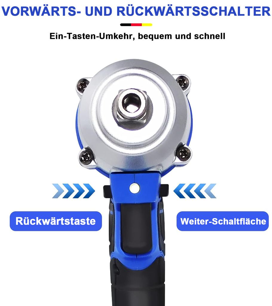 Kouamor 21V Akku-Schlagschrauber – 380 Nm, Bürstenlos, 3-Gang, Mit 2 Akkus & Zubehör, Für Auto & Heimwerker