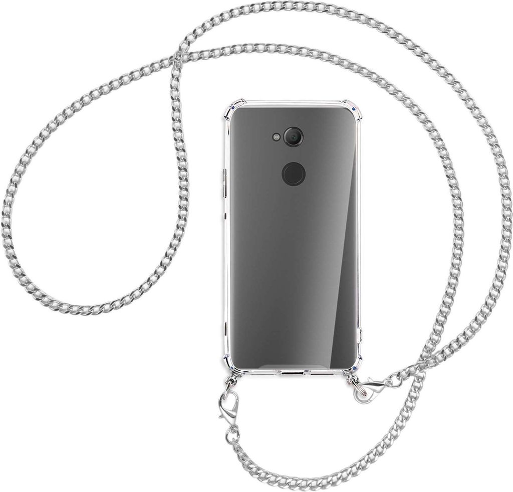 Handykette Backcover-Schutzhülle mit Band (Metall silberfarben) für Sony Xperia XA2 Ultra - silberfarbene Kette