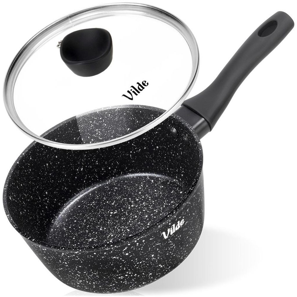 Vilde | Stielkasserolle Induktion 16 cm - mit Deckel - 1,1 L - Antihaft Stieltopf Aluguss - Spülmaschinenfest - GRANITICA