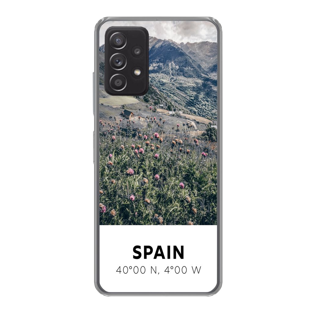 MuchoWow Handyhülle Schutzhülle Hülle für Samsung Galaxy A33 5G Spanien - Berge - Blumen Silikon Softcase Handy Hülle - Kartenhalter
