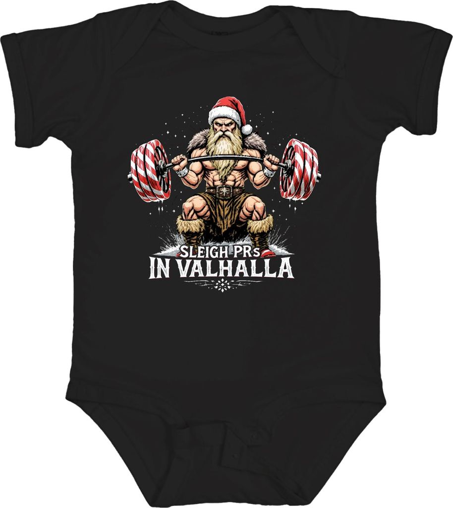 Sleigh PRs In Valhalla Powerlifting Weihnachtsmann Geschenk Gym Unisex Baby Body, Schwarz, 18/24