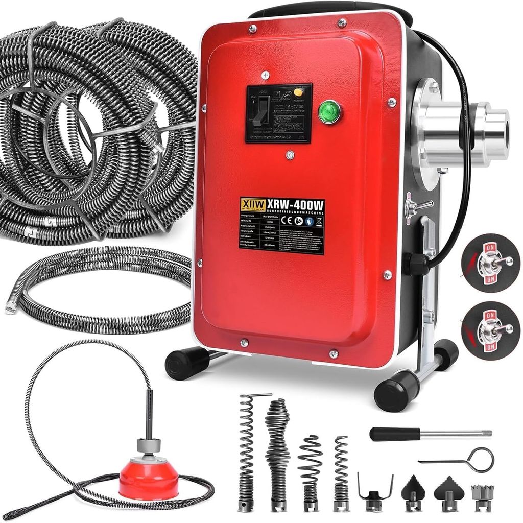 16mm 26,5M Elektrische Rohrreinigungsmaschine 400W für Ø30-100mm Rohrleitungen, Rohrreinigungsgerät Abflussreiniger, Rohrreinigungsspirale