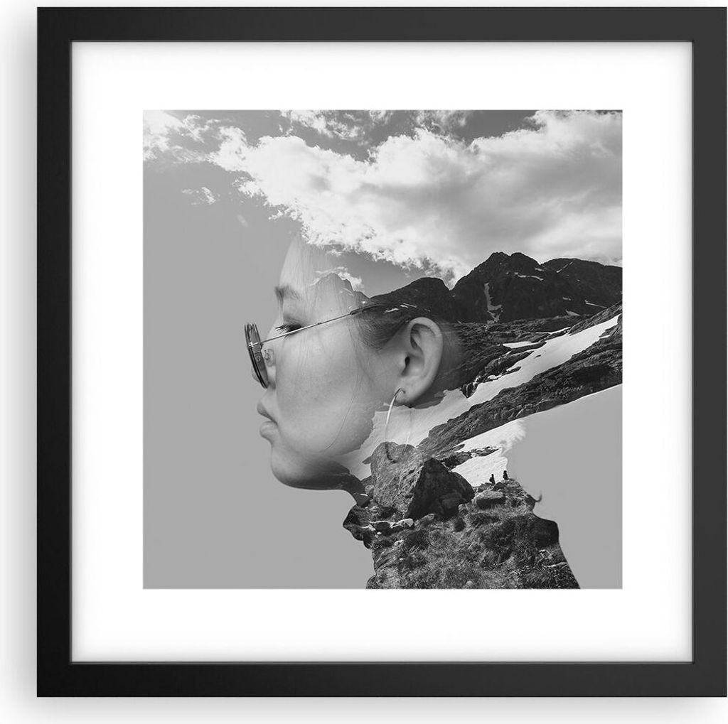 Gerahmtes Poster - Schwarzer Rahmen - Frau modern schwarz und weiß - 30x30 cm - Wand Bild - Wanddeko - Wandbilder - Kunstposter - Wandposter - Bil...