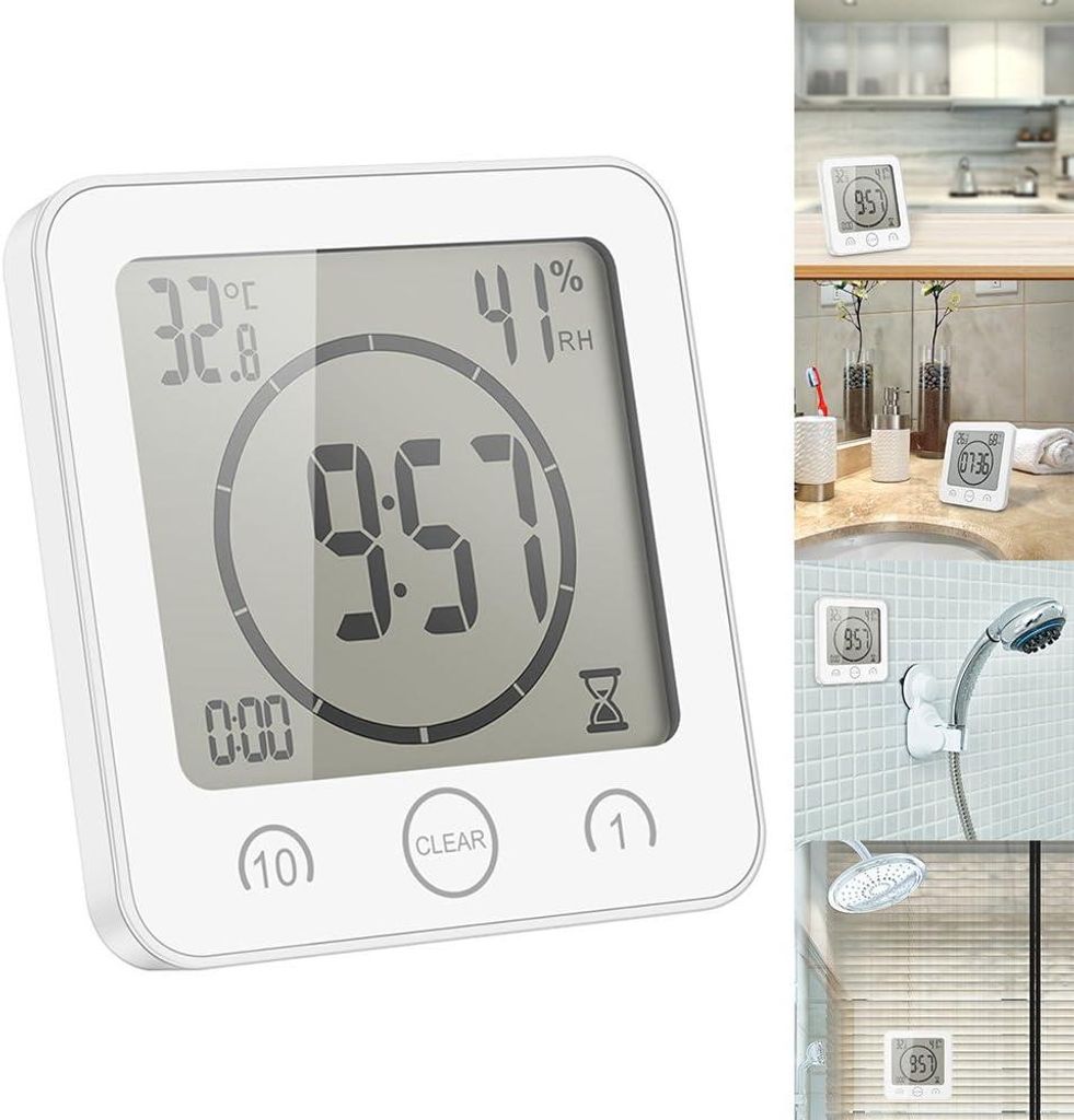 Duschuhr Digital wasserdicht mit Timer, großes LCD Display, Produktbild 