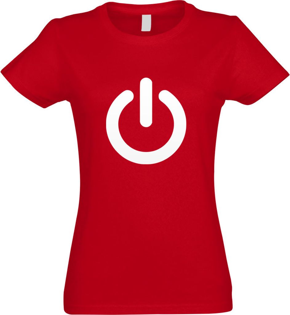 Kiwistar - T-Shirt tailliert - Damen - rot - Power ON - An - u. Ausschalter - mit Motiv Bedruckt - Funshirt Design - Sport - Freizeit - Damen - XL