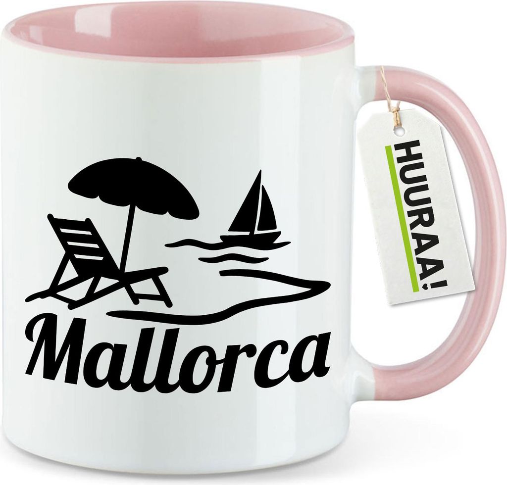 Huuraa Kaffeetasse Mallorca Spanien 330ml Rosa Keramik Kaffeebecher Geschenkidee
