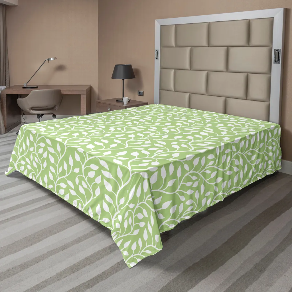 Drap de lit plat anti-plis motif lierre 266x260 cm doux et confortable