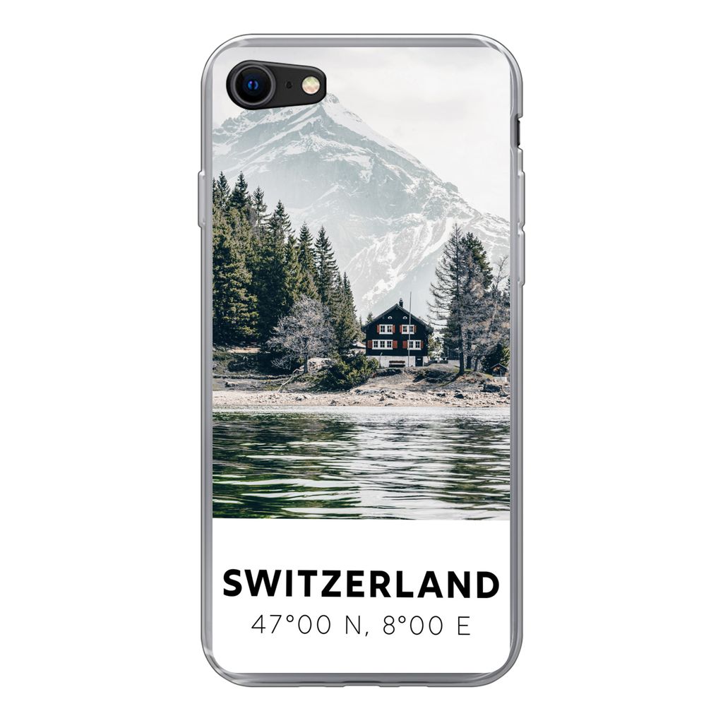 MuchoWow Handyhülle Schutzhülle Hülle für iPhone SE 2022 Schweiz - Berg - Chalet Silikon Softcase Handy Hülle - Schutzhülle