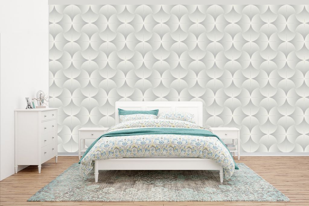 MuchoWow Fototapete für Wohnzimmer oder Schlafzimmer Wandtapete Vinyl Motivtapete Muster - Silber - Retro - 395x220 cm - Tapezier Papier
