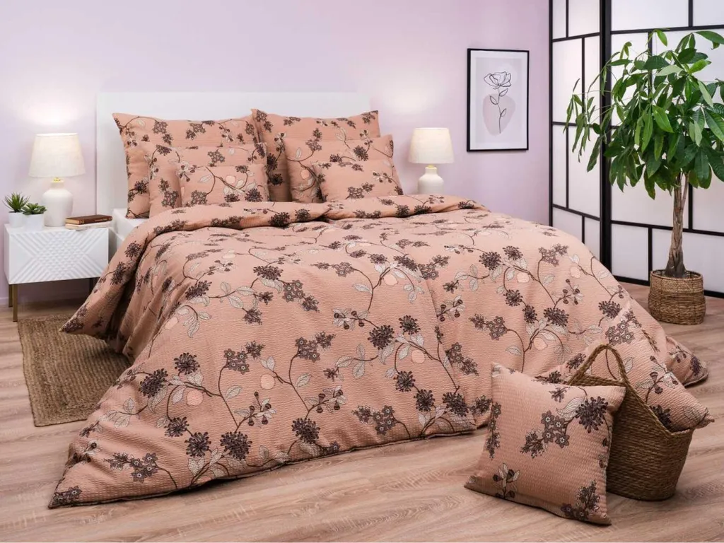 Linge de lit Klaudia en lin et crêpe brun clair 140x200 durable