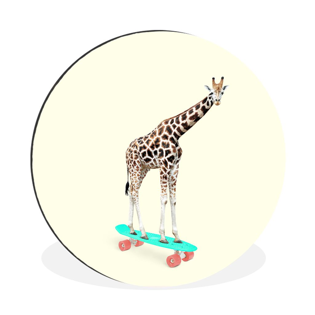 MuchoWow Aluminium Wandkreis Giraffe - Muster - Skateboard - Rosa - Tiere Ø 60 cm Wanddeko Modern Wohnzimmer - Wand Kreis - Wandbild - Schlafzim...