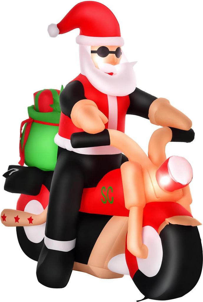 HOMCOM Aufblasbarer Weihnachtsmann auf einem Motorrad 165 cm Santa Geschenk LED