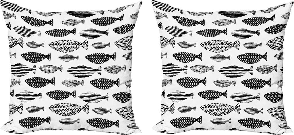 ABAKUHAUS Fisch Kissenbezug Set (2Stück), Minimalistischer Fisch mit reduzierten Punkten und gestreiften Linien Sea Animal Artistic Image, 40 x 40...