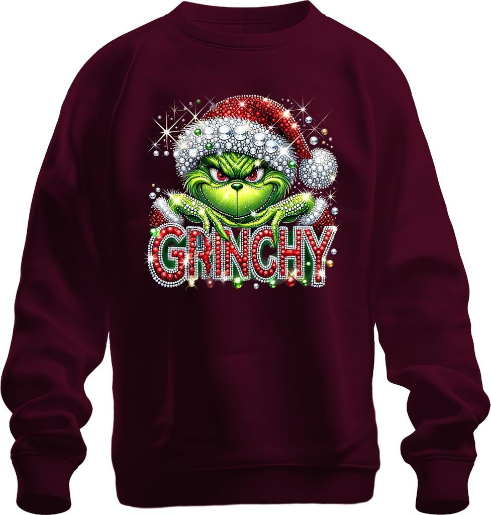 Grinchy Weihnachten Glitzer Strass Santa frech lustig Geschenk Uni Sweatshirt Pullover, Burgundy, XL